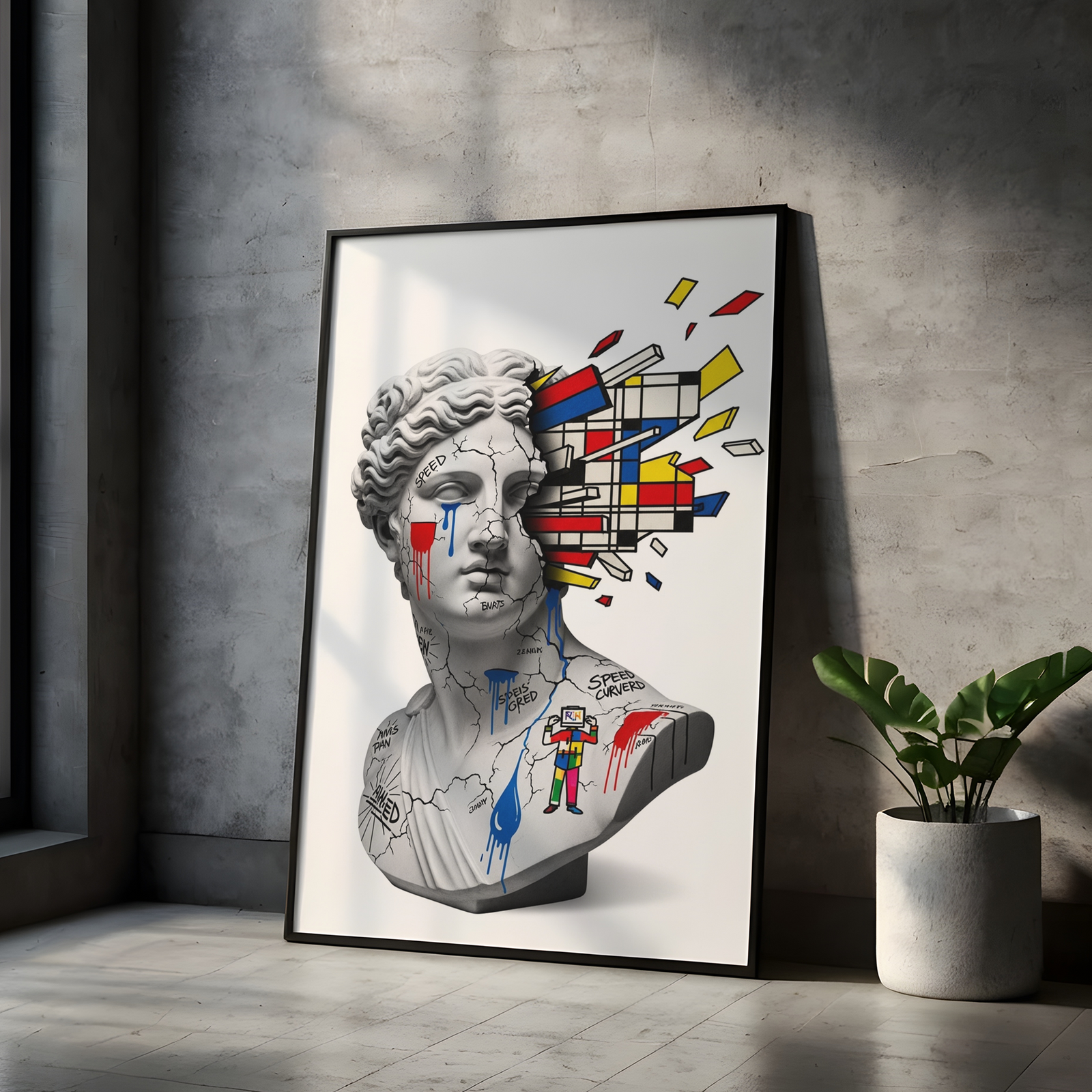 Mondrian Explosion — Surreal Venus Bust Wall Art Print