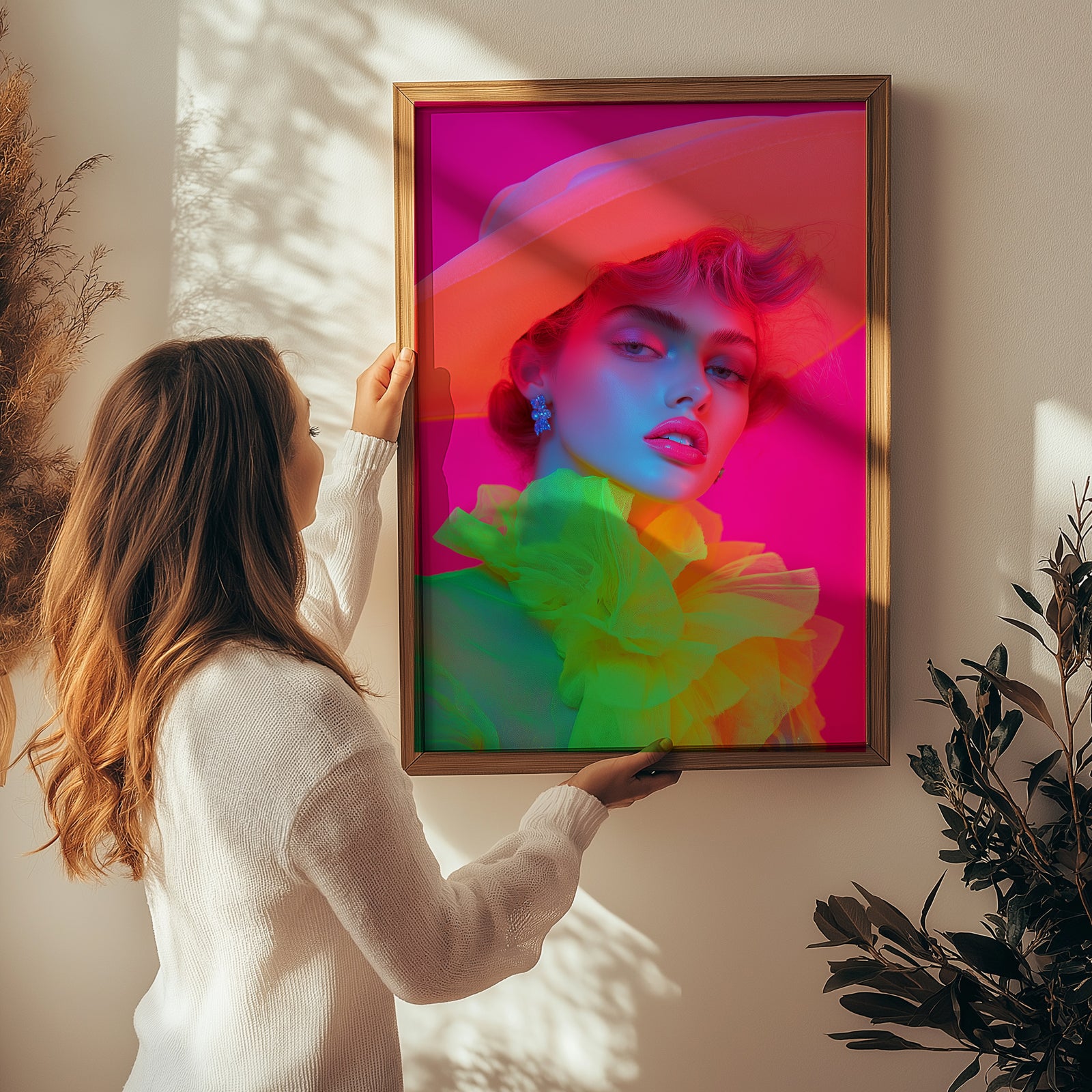 Hat and Hues Wall Art Print — Neon Pop Portrait Poster