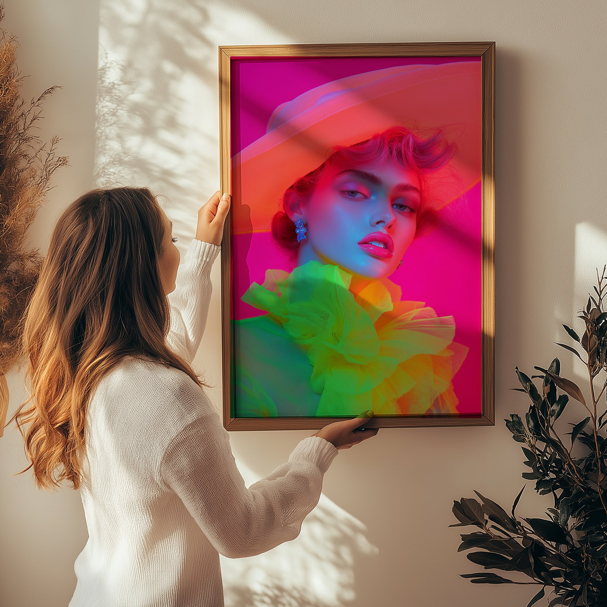 Hat and Hues Wall Art Print — Neon Pop Portrait Poster