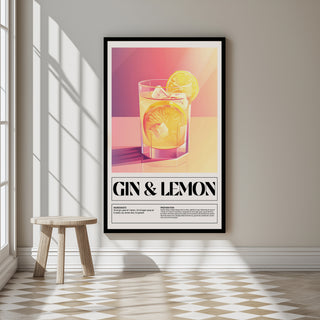 Gin & Lemon Wall Art Print — Classic Cocktail Poster