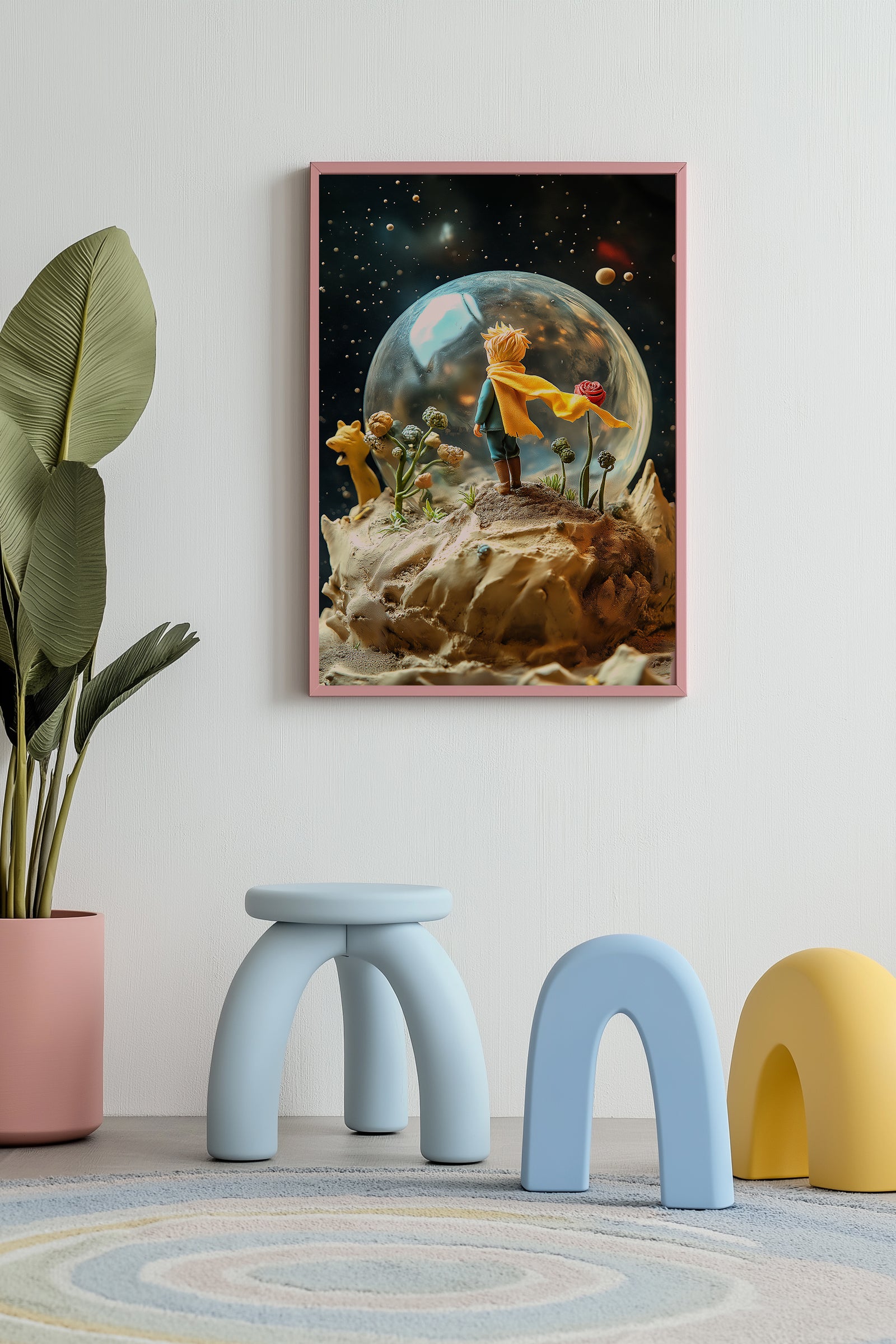 The Little Prince in a Snow Globe Wall Art Print — Saint-Exupéry Tribute Poster