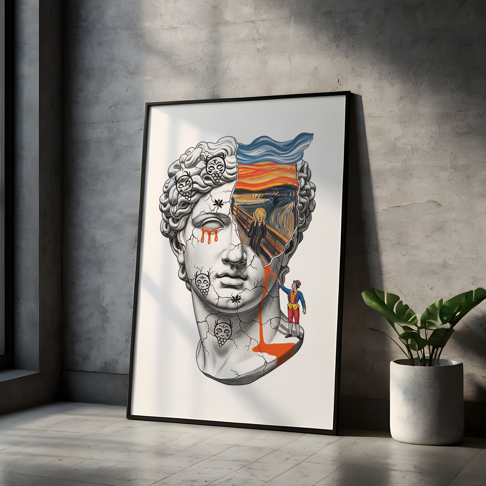 The Scream David — Surreal Renaissance Bust Wall Art Print