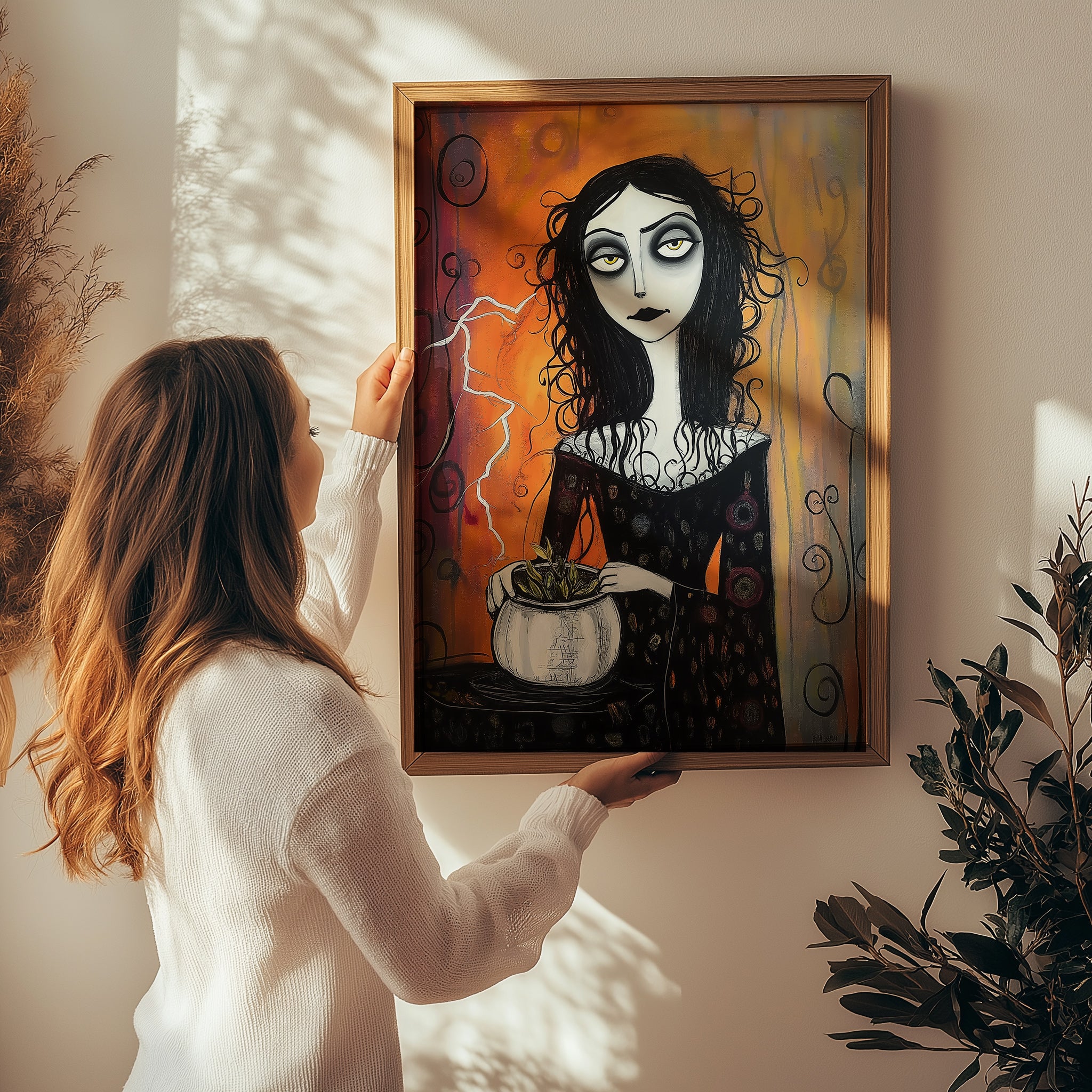 Gothic Gardener Wall Art Print — Dark Botanical Portrait Poster