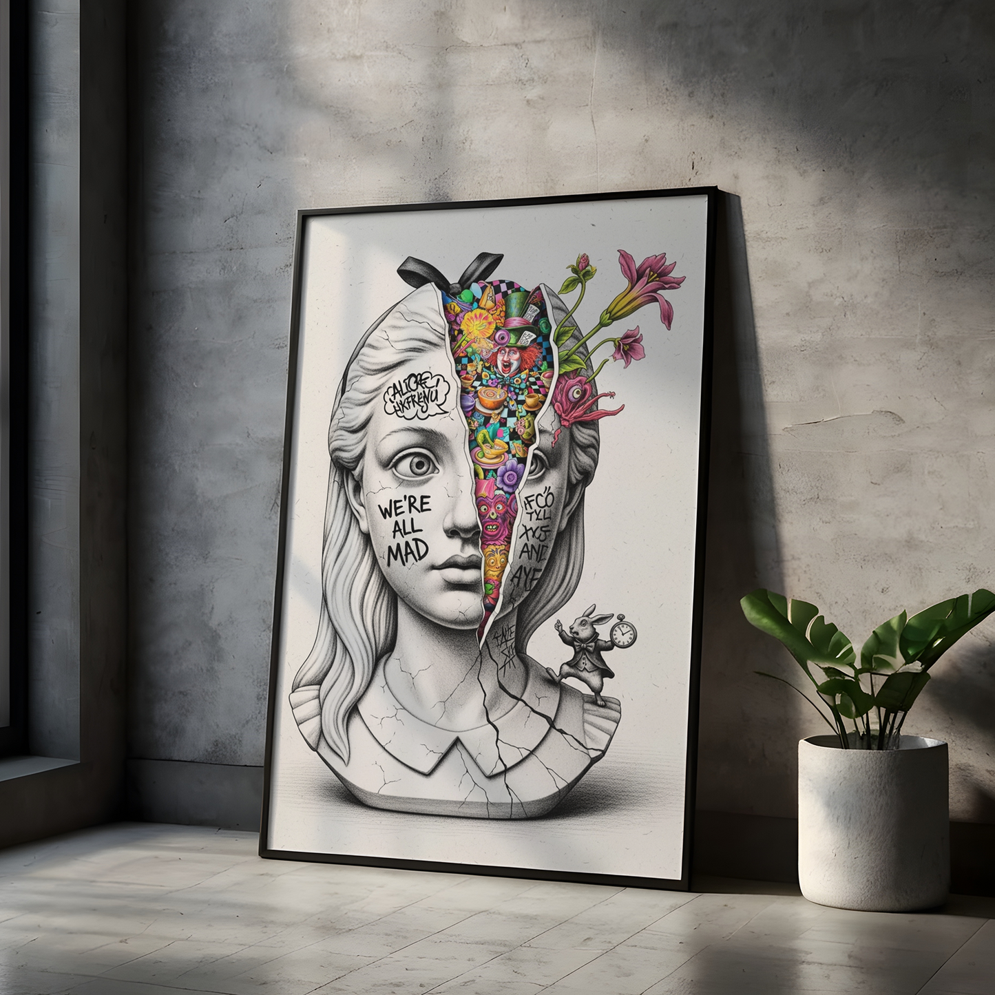 We're All Mad Here: Alice Tablo Boyutlarında ve Yüksek Kaliteli Poster