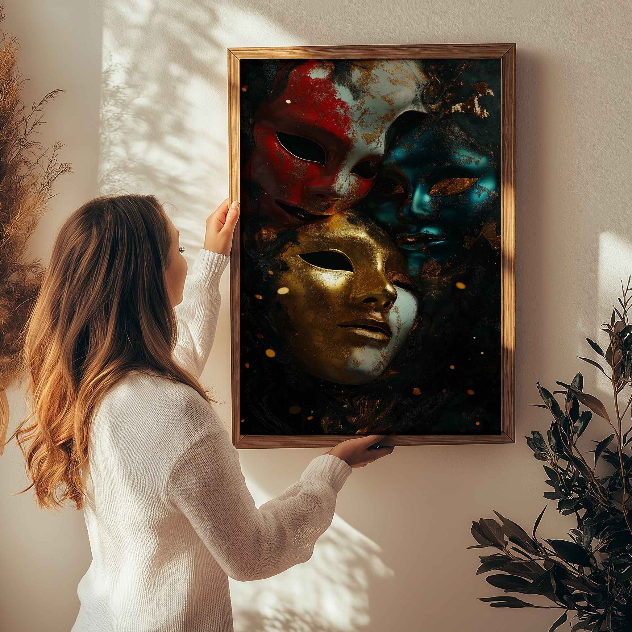 Chromatic Masks Wall Art Print — Mystical Three Masks Poster