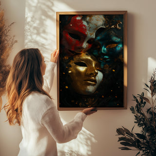 Chromatic Masks Wall Art Print — Mystical Three Masks Poster