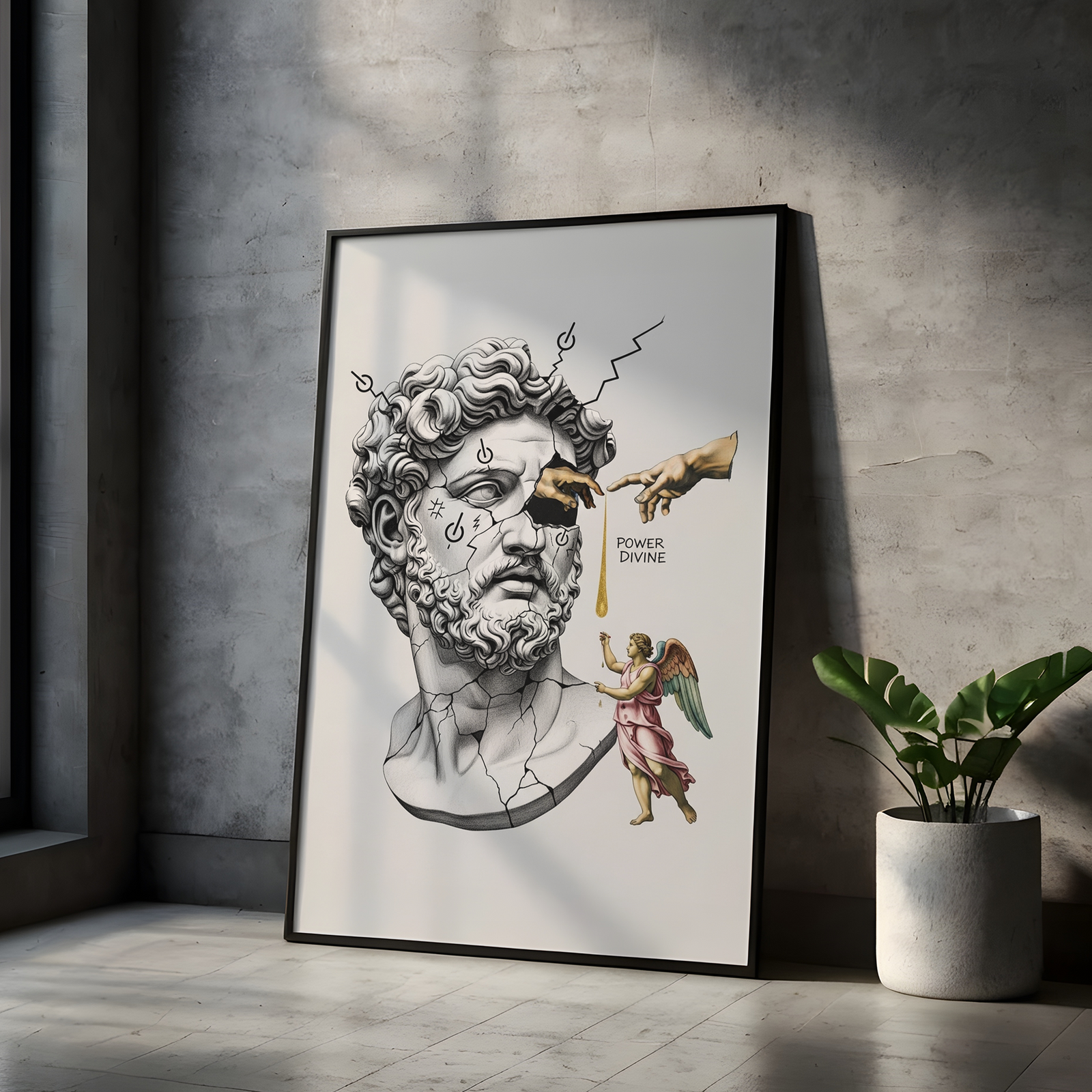 Power Divine — Zeus Meets Michelangelo's Creation of Adam Wall Art Print