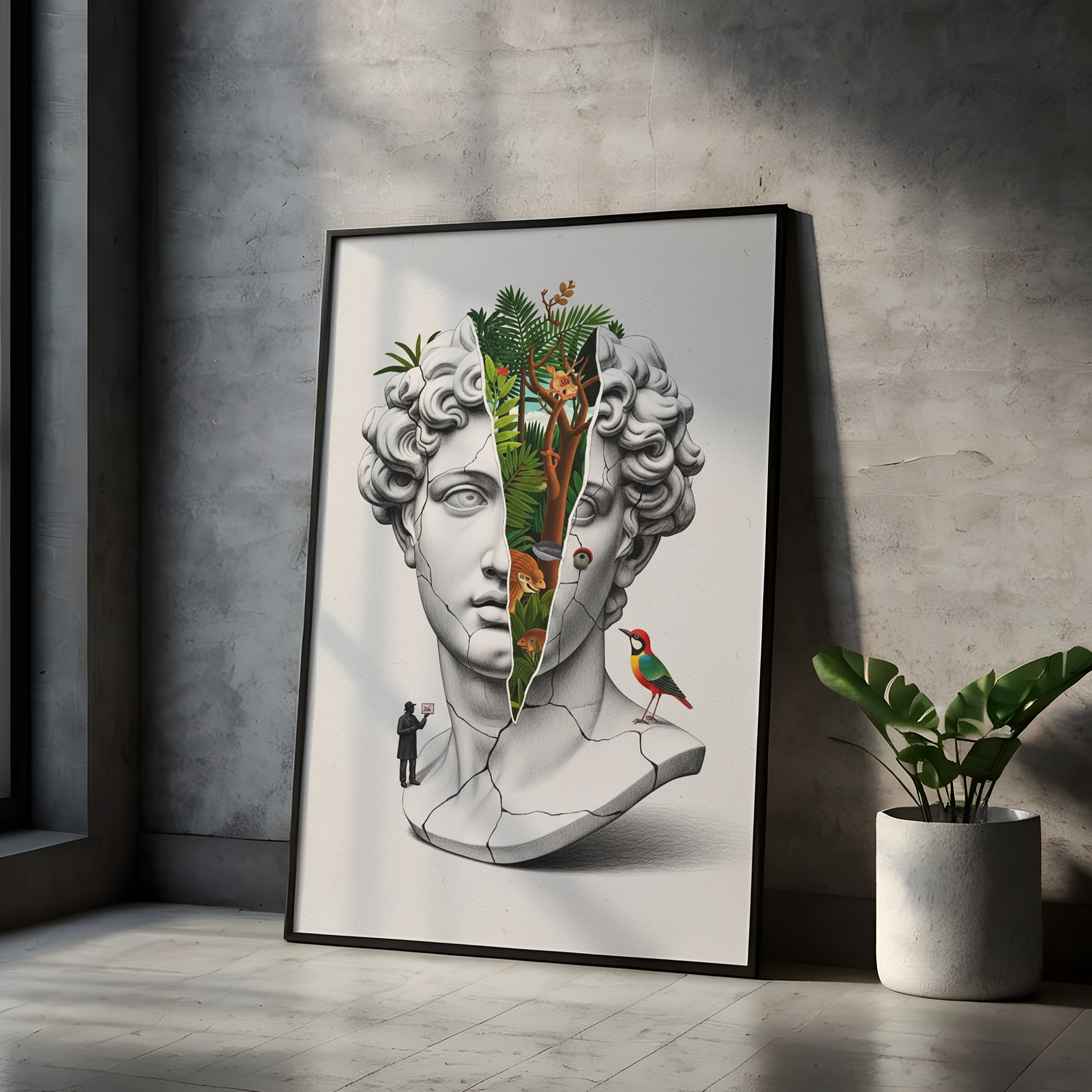 Nature Collage — Surreal Apollo Bust Wall Art Print