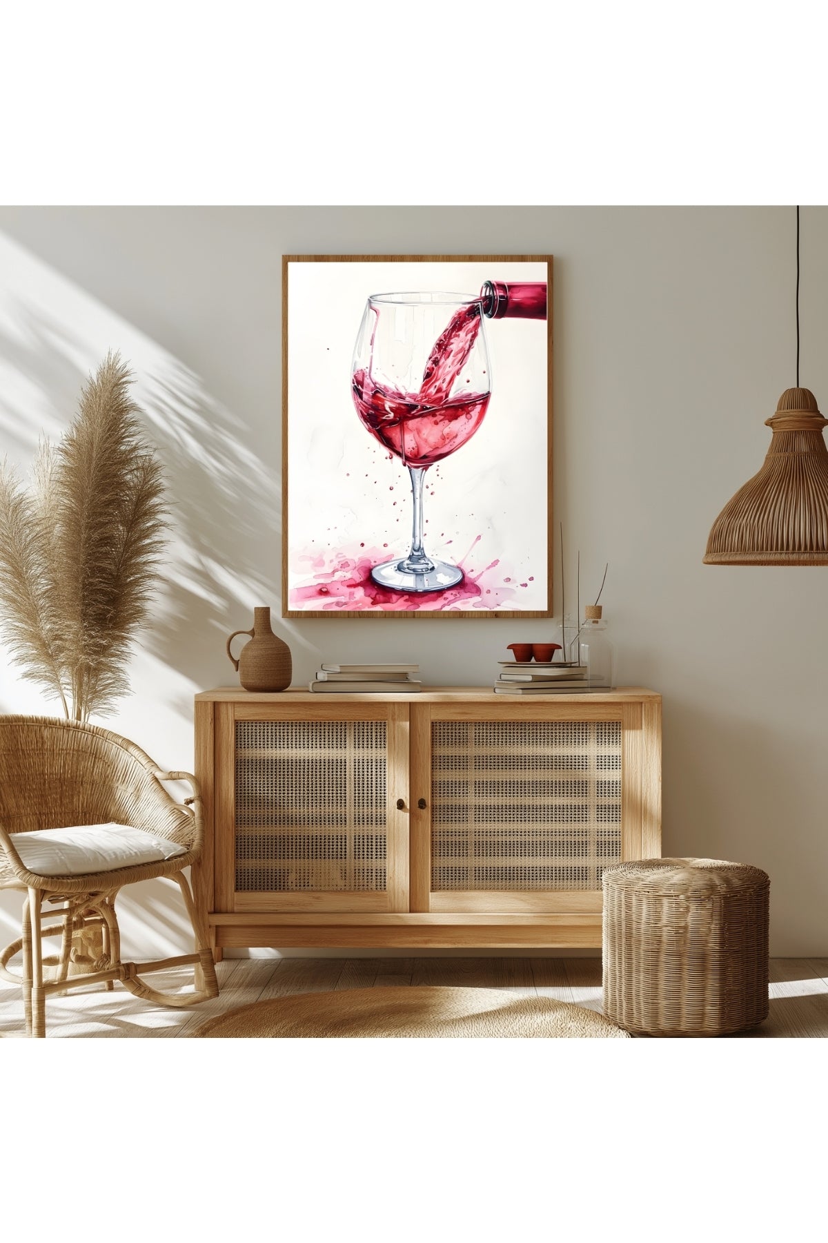 Crimson Cascade Wall Art Print — Red Hair Editorial Fashion Poster