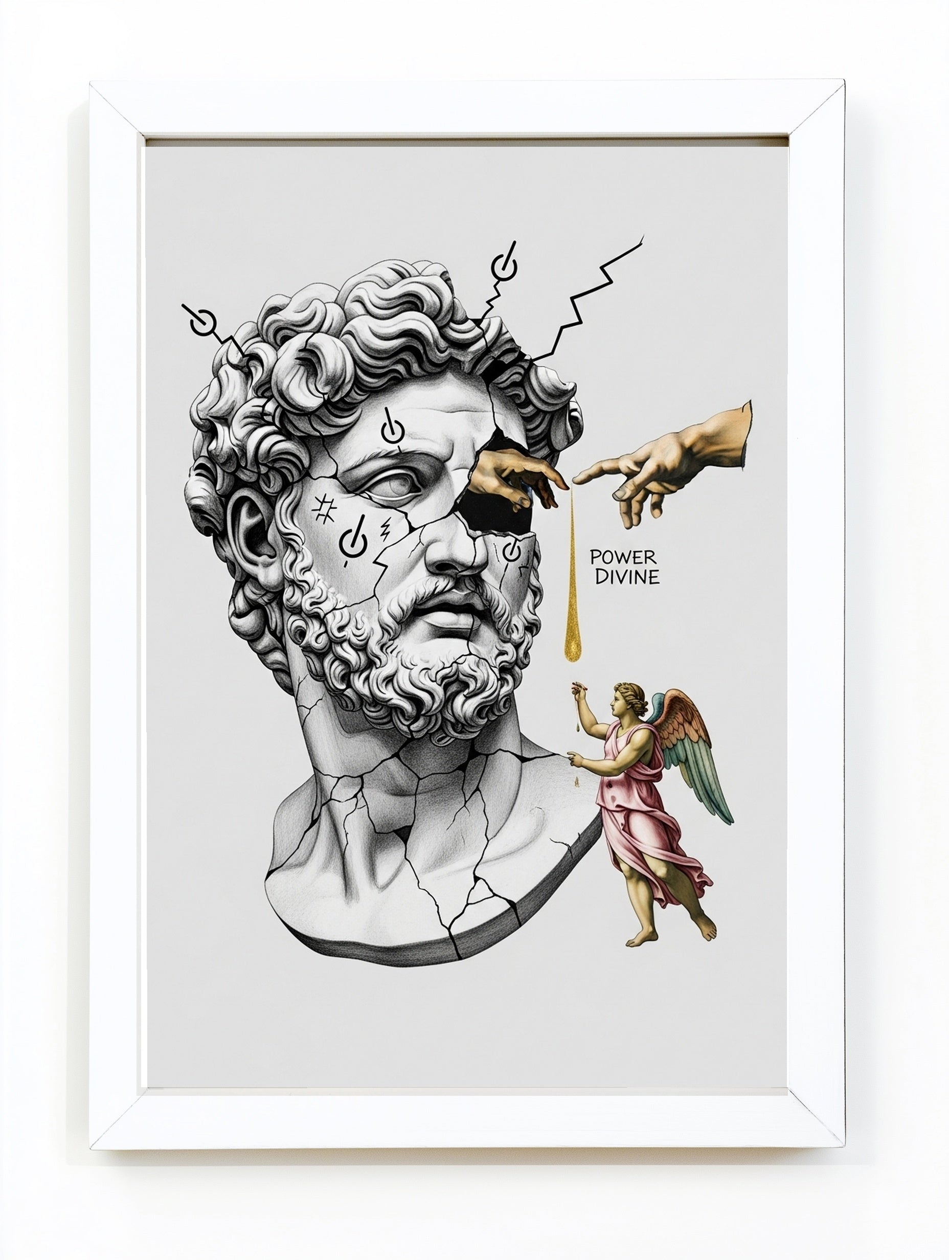 Power Divine — Zeus Meets Michelangelo's Creation of Adam Wall Art Print