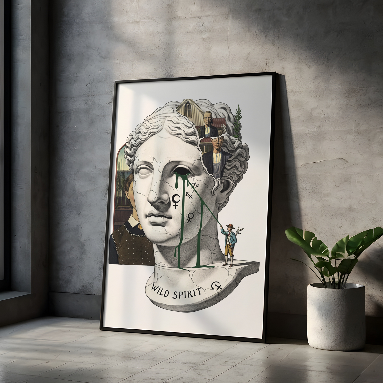 Wild Spirit American Gothic — Surreal Grant Wood Wall Art Print