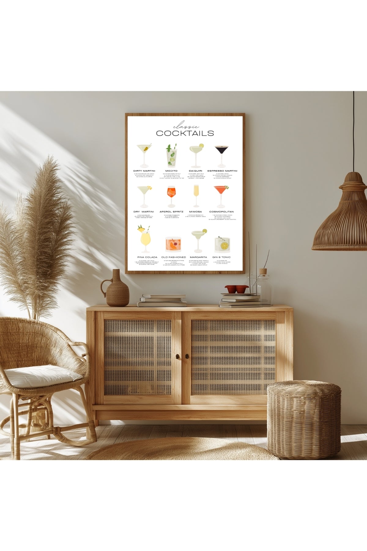 Classic Cocktails Wall Art Print — Vintage Bar Menu Poster