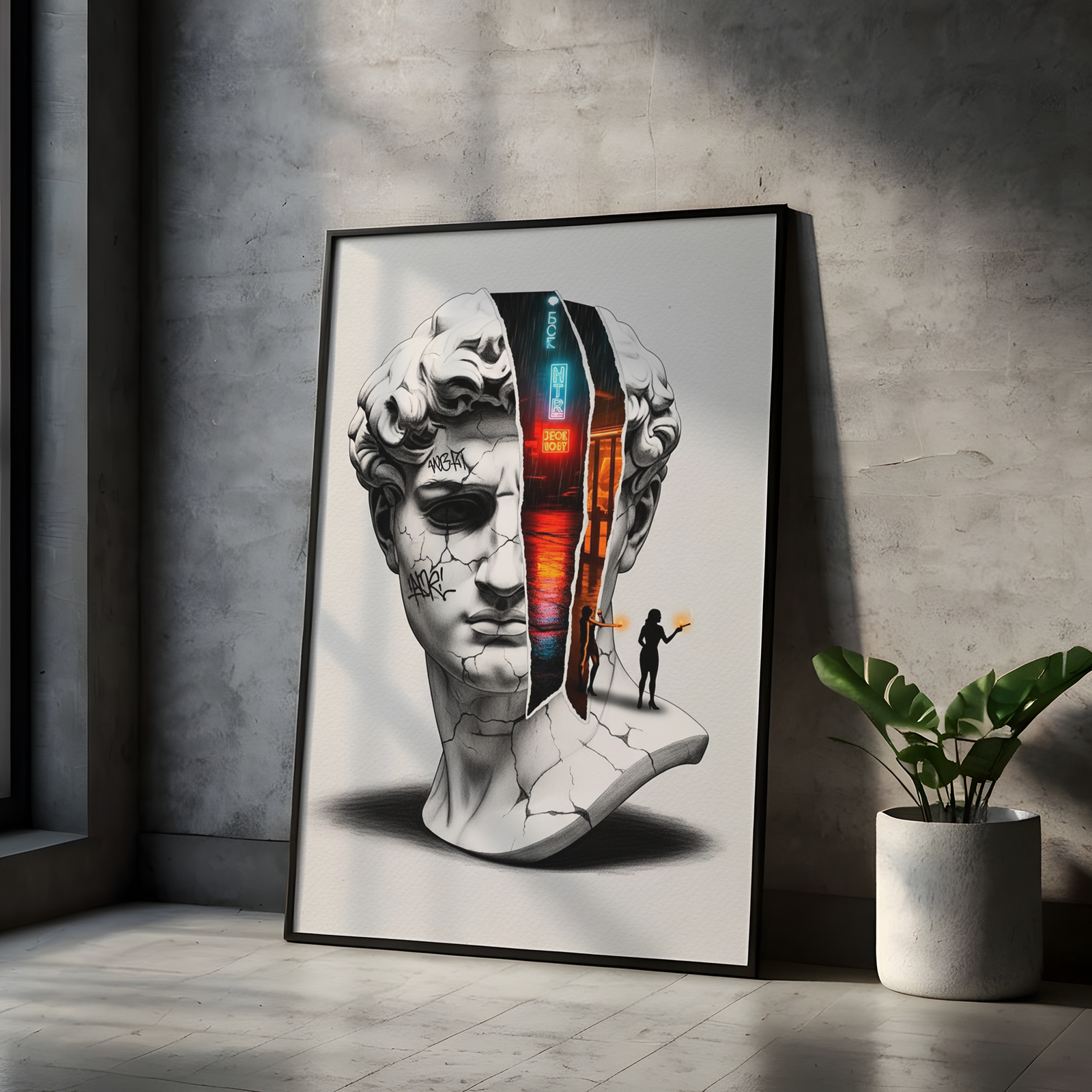 Neon Noir — Surreal David Bust Wall Art Print