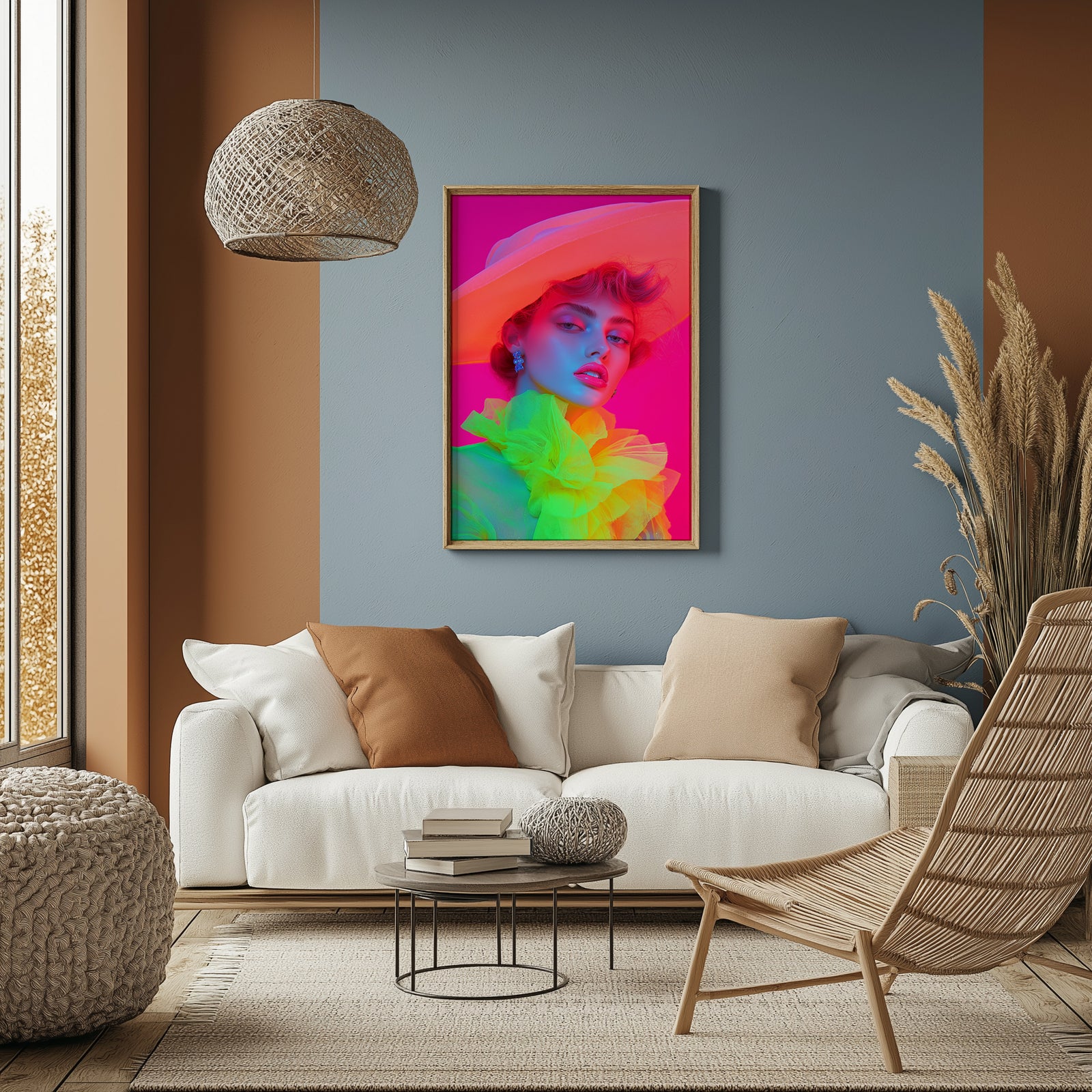 Hat and Hues Wall Art Print — Neon Pop Portrait Poster