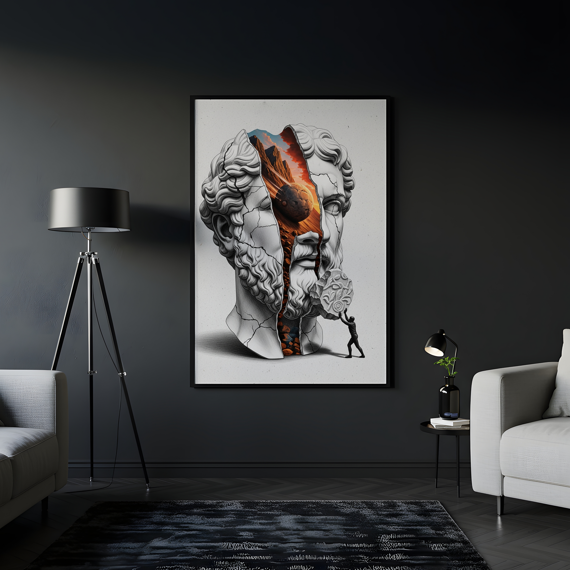 Sisyphus Eternal Struggle — Surreal Heracles Bust Wall Art Print