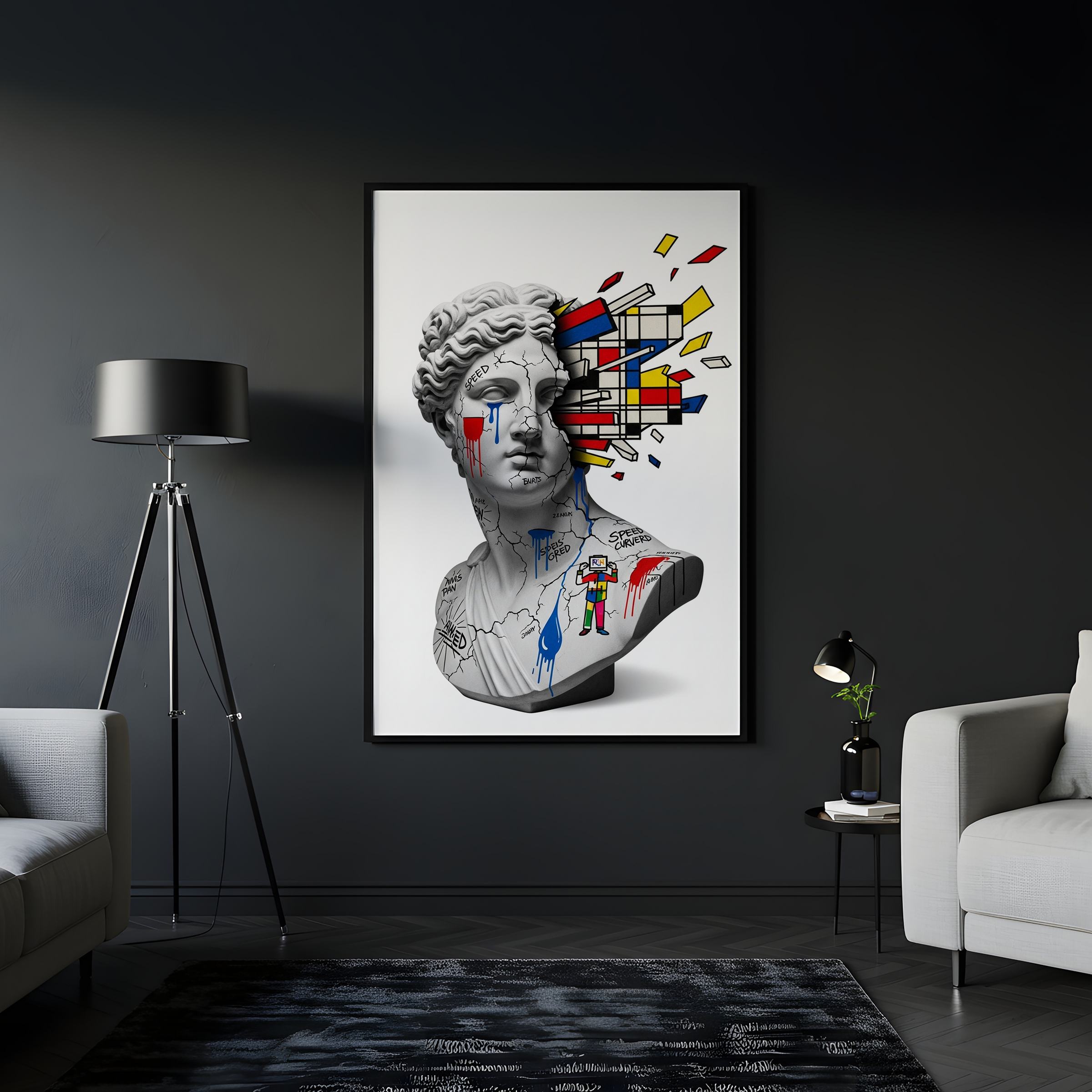 Mondrian Explosion — Surreal Venus Bust Wall Art Print