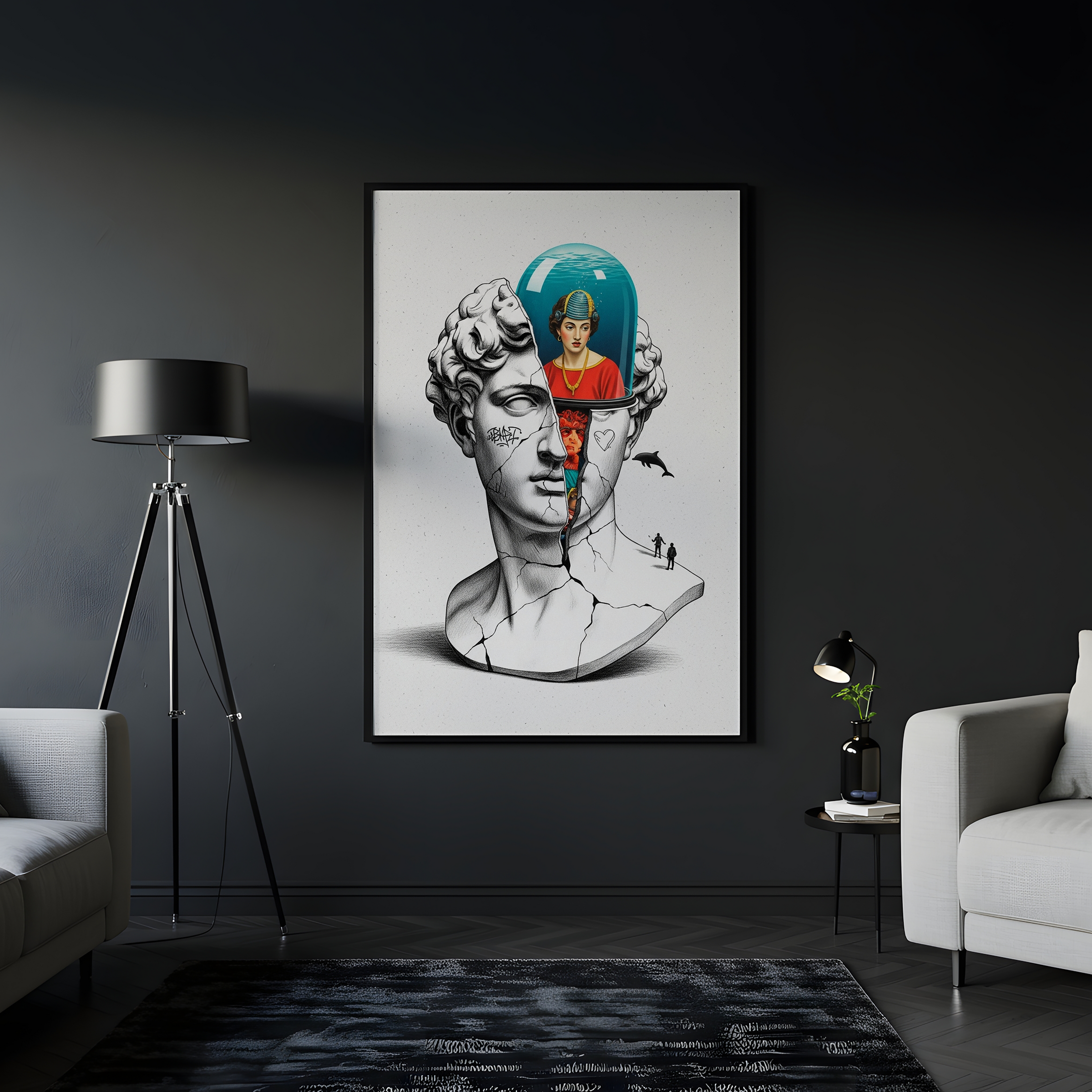Aquarium Mind — Surreal David Bust Wall Art Print