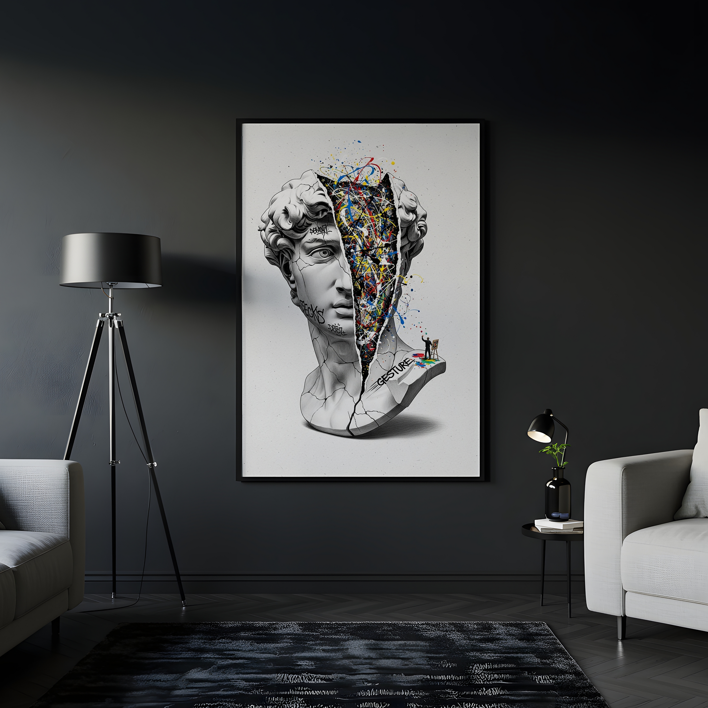 Gesture Pollock — Surreal David Bust Wall Art Print
