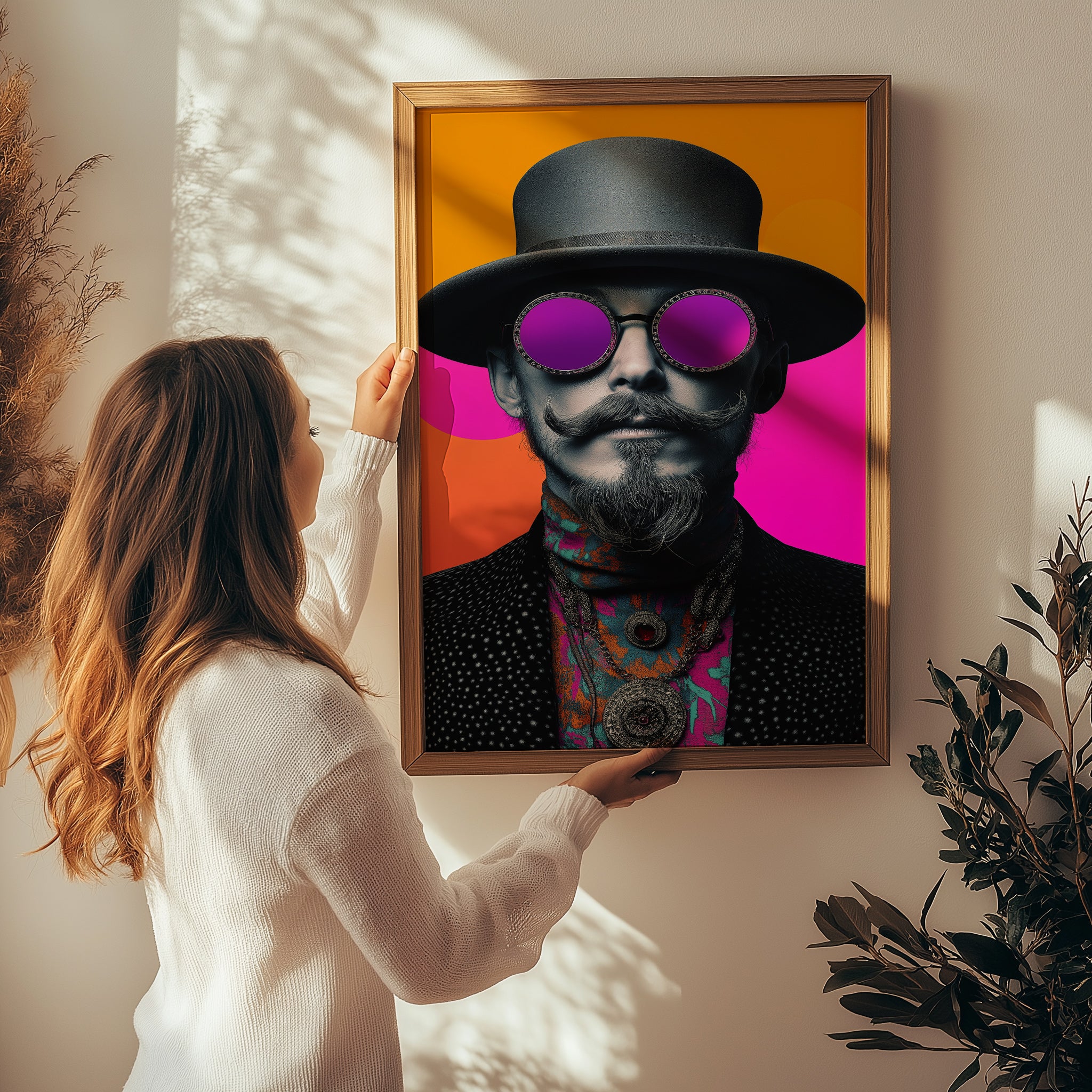 Neon Mystique Wall Art Print — Mysterious Pop Portrait Poster