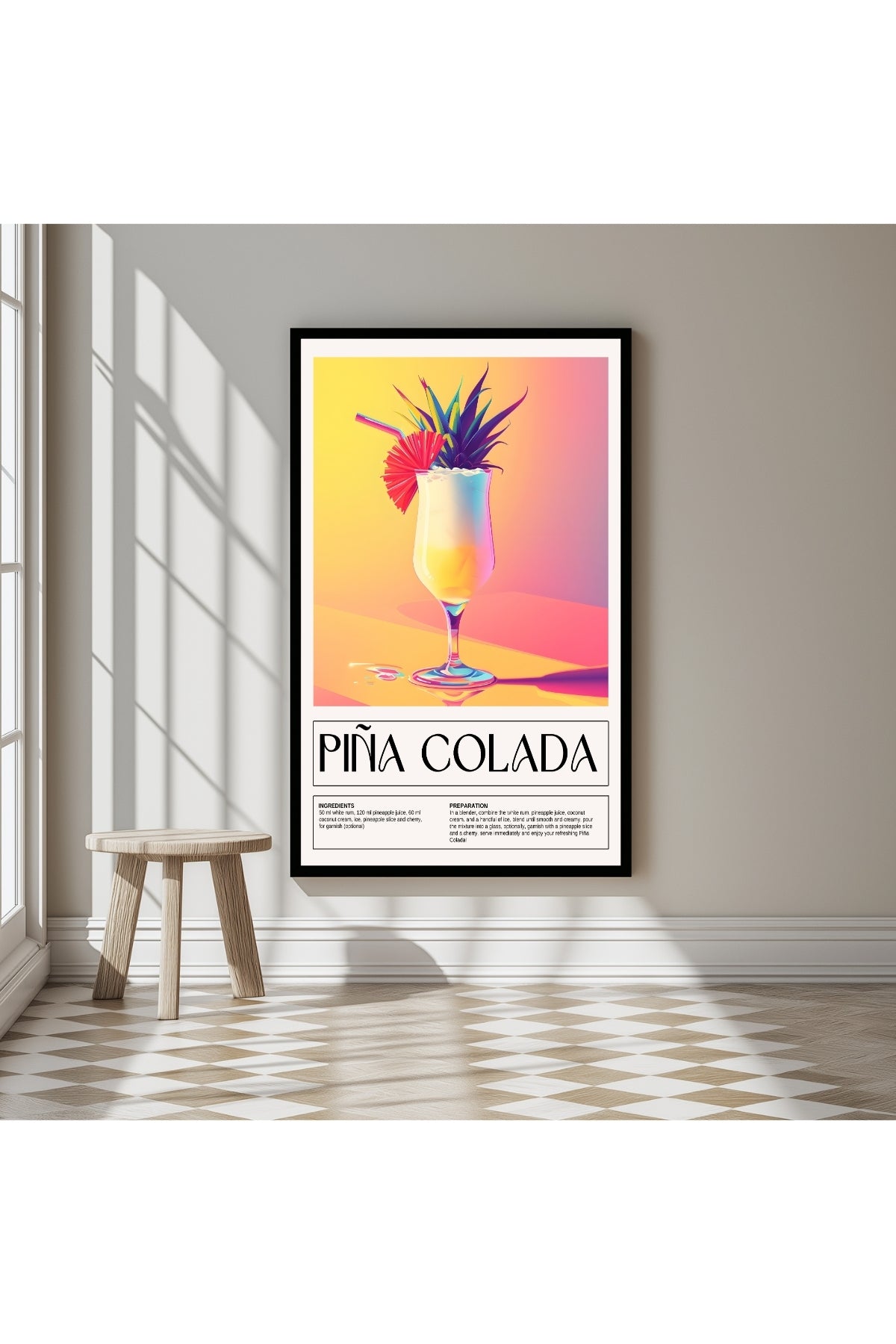 Pina Colada Wall Art Print — Tropical Coconut Rum Cocktail Poster