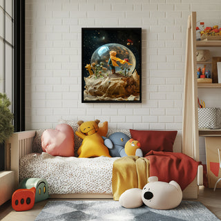 The Little Prince in a Snow Globe Wall Art Print — Saint-Exupéry Tribute Poster