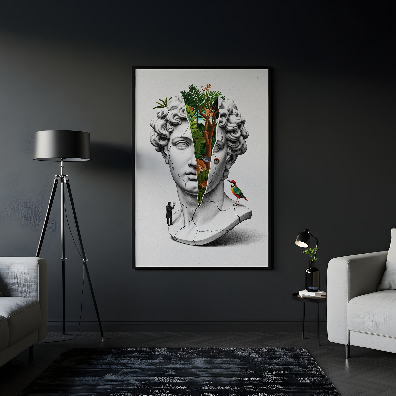 Nature Collage — Surreal Apollo Bust Wall Art Print