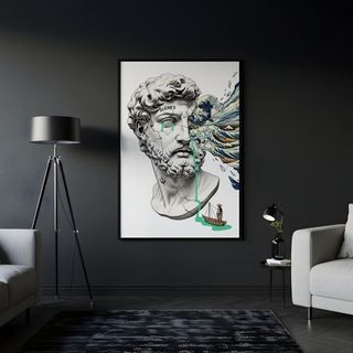 Ocean's Hokusai — Surreal Poseidon Bust Wall Art Print