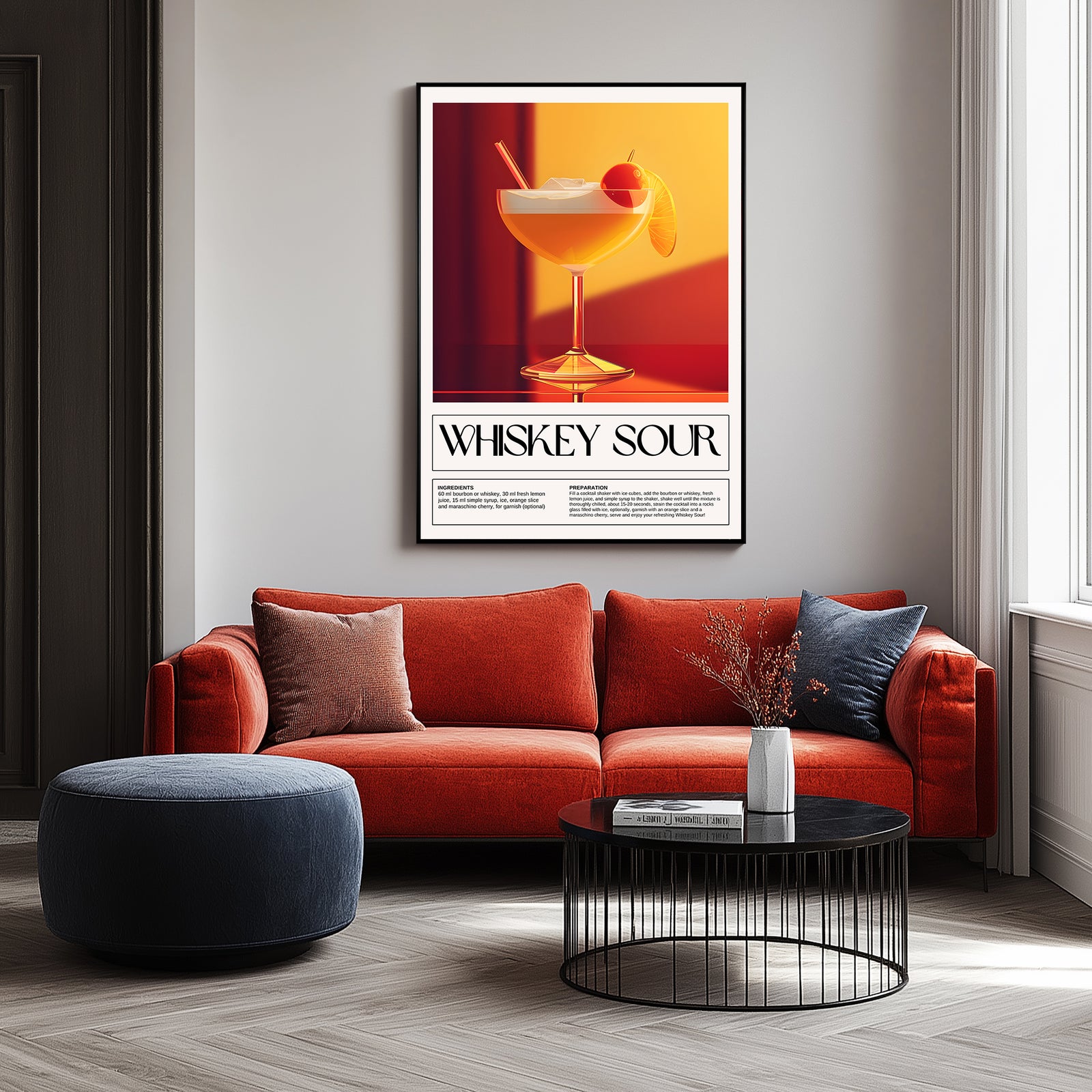 Whiskey Sour Wall Art Print — Classic Bourbon Cocktail Poster
