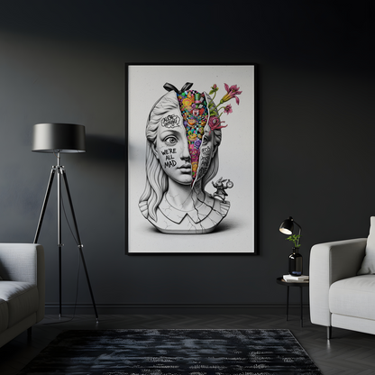 We're All Mad Here: Alice Tablo Boyutlarında ve Yüksek Kaliteli Poster