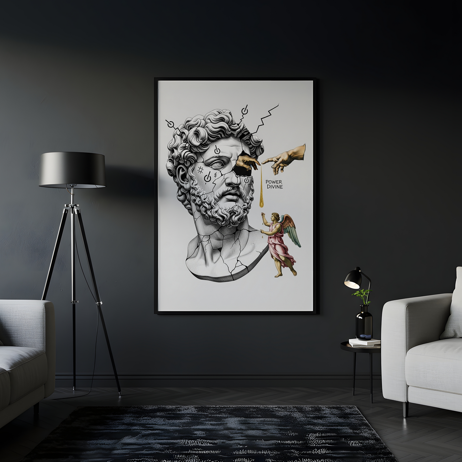 Power Divine — Zeus Meets Michelangelo's Creation of Adam Wall Art Print