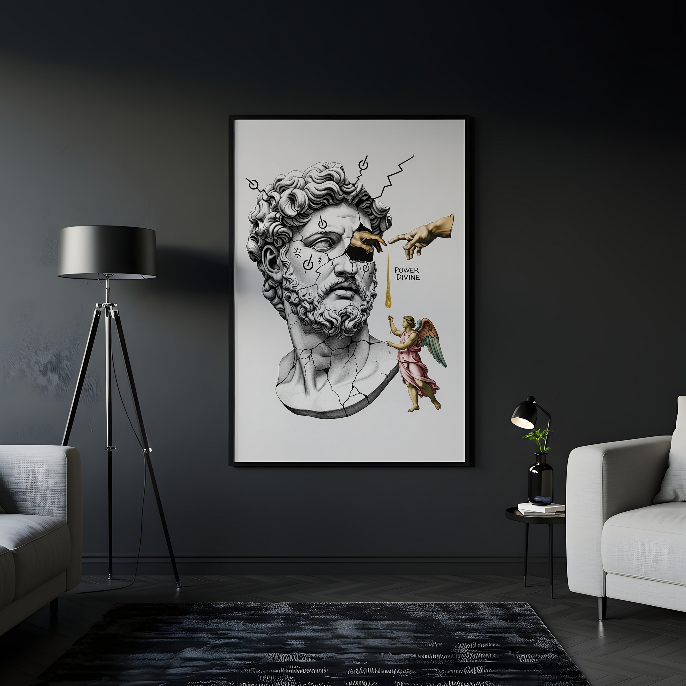 Power Divine — Zeus Meets Michelangelo's Creation of Adam Wall Art Print