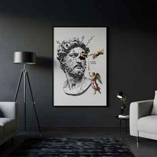 Power Divine — Zeus Meets Michelangelo's Creation of Adam Wall Art Print