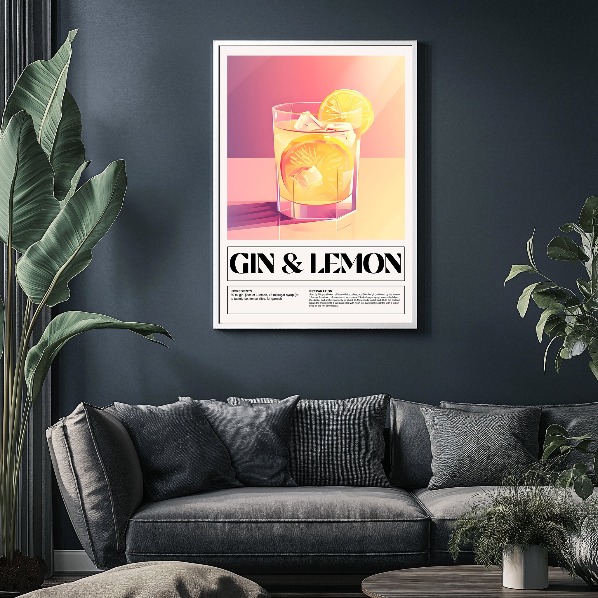 Gin & Lemon Wall Art Print — Classic Cocktail Poster