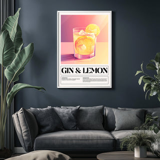 Gin & Lemon Wall Art Print — Classic Cocktail Poster