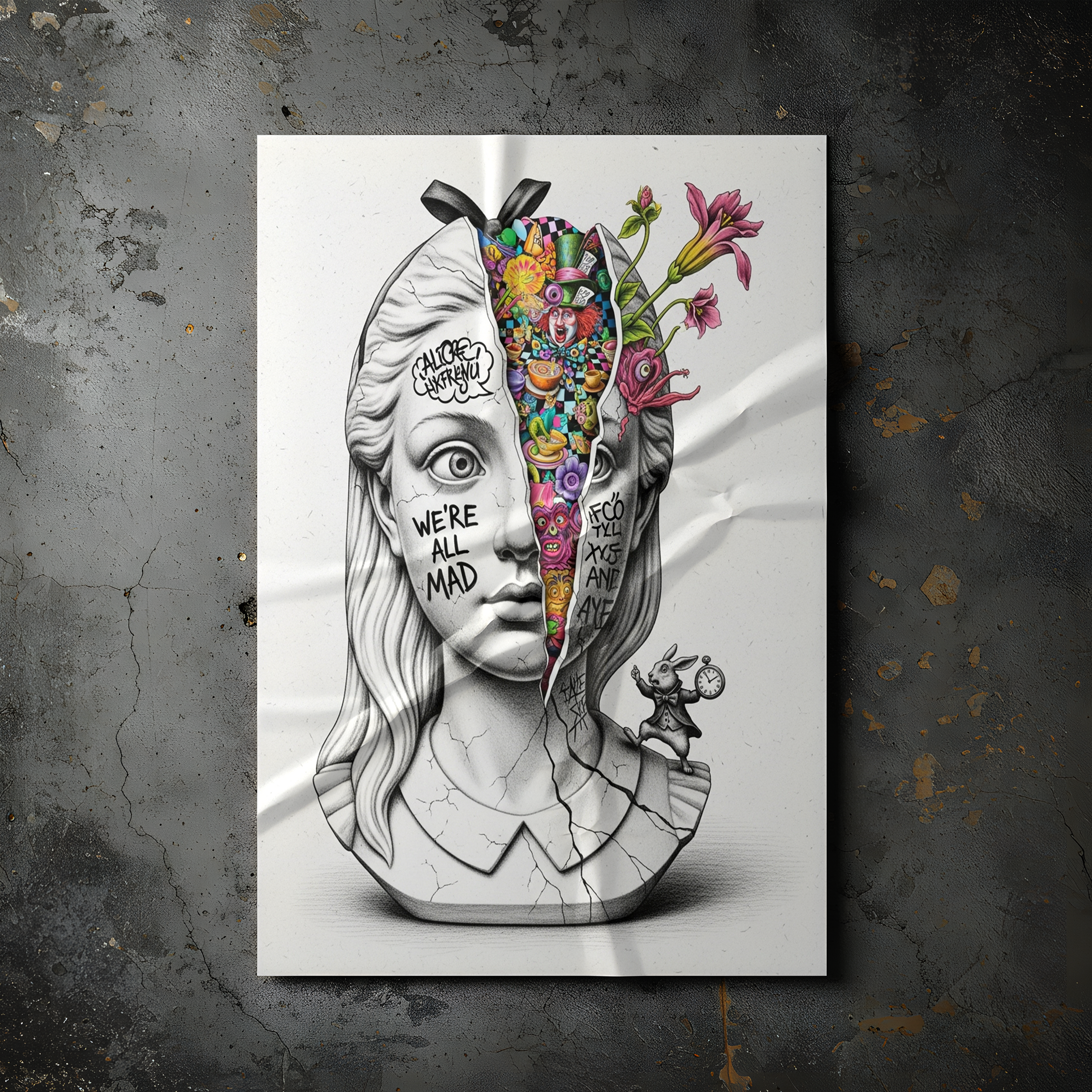 We're All Mad Here Alice — Surreal Wonderland Wall Art Print