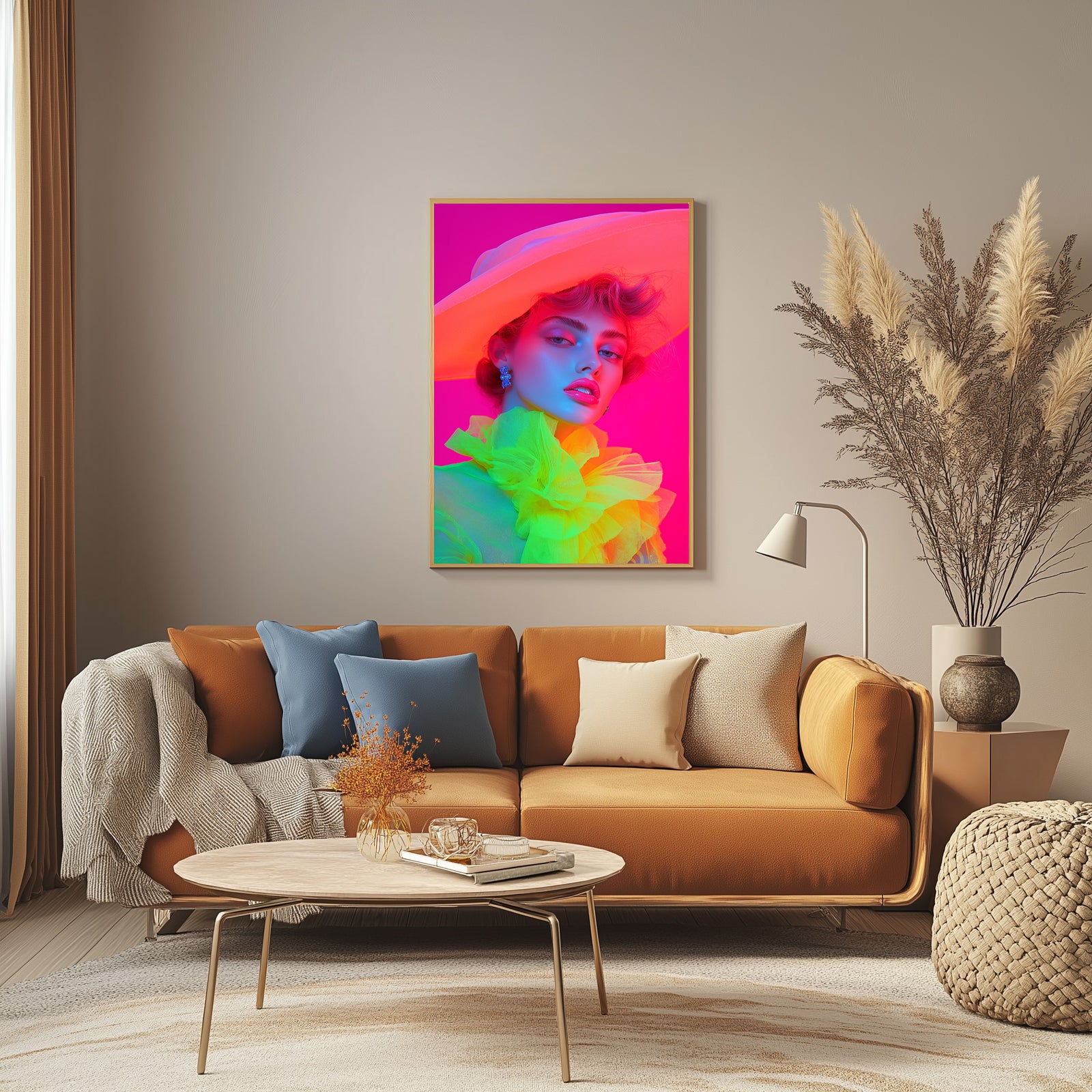 Hat and Hues Wall Art Print — Neon Pop Portrait Poster
