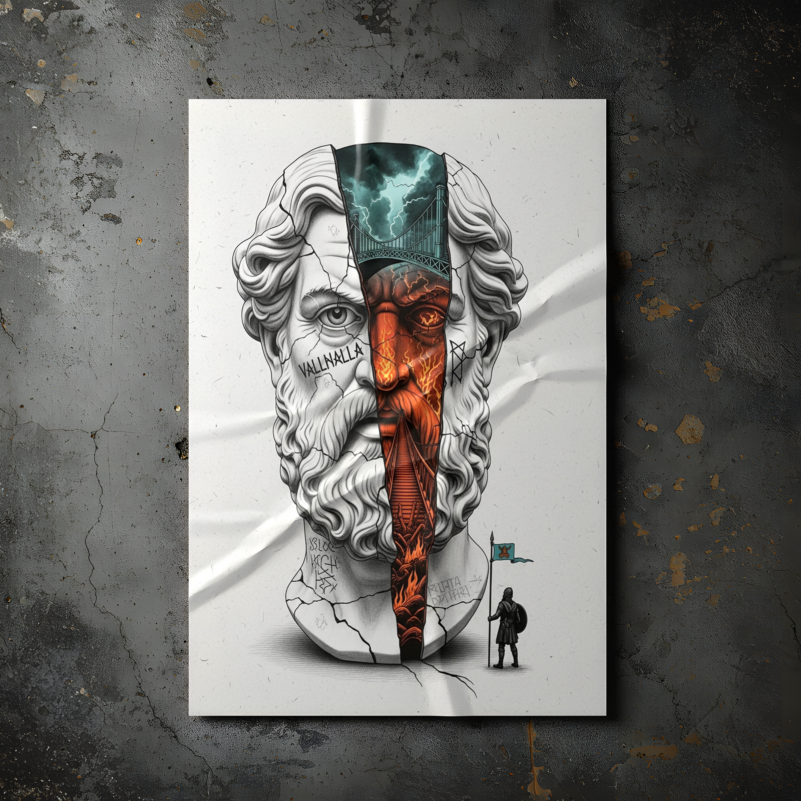 Valhalla Odin — Surreal Norse Mythology Wall Art Print