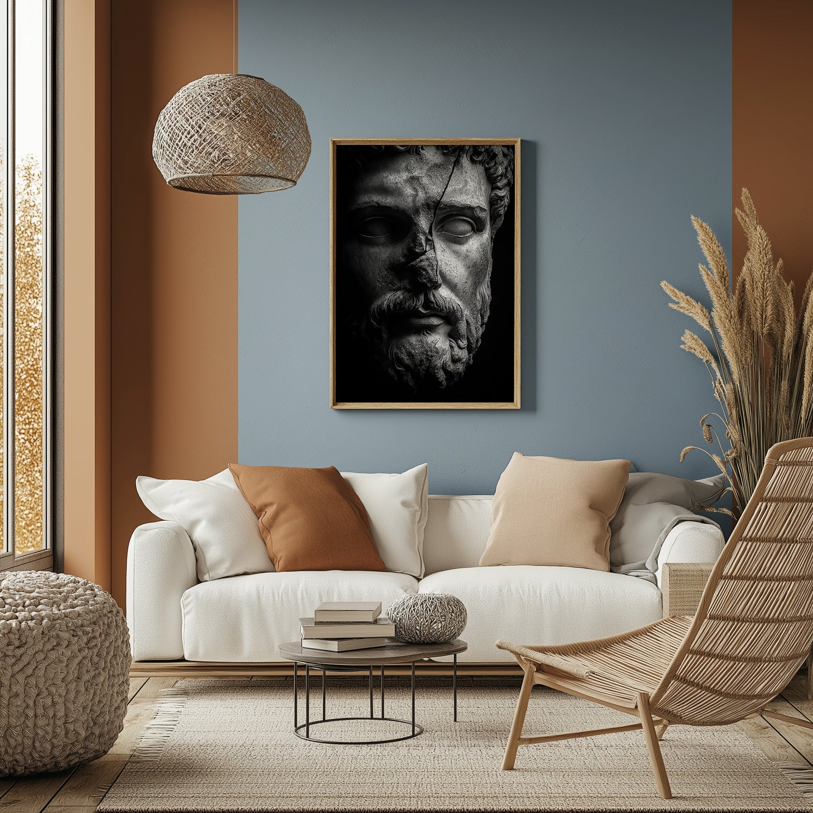 Stone Guardian Wall Art Print — Ancient Sculpted Face Poster