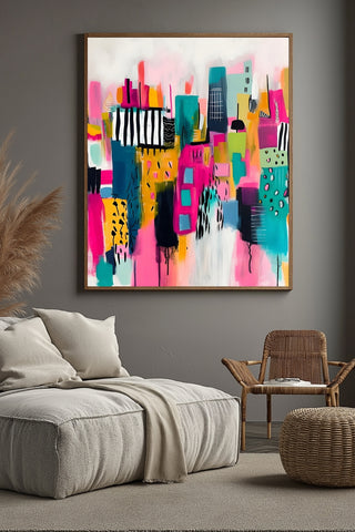 Neon Cityscape Wall Art Print — Urban Skyline Poster