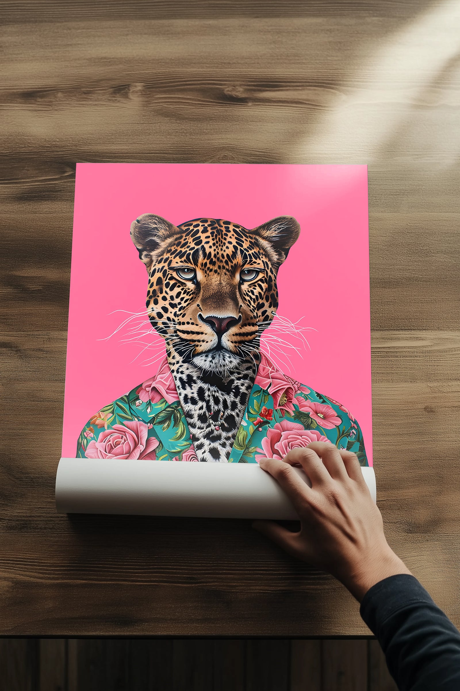 Floral Leopard Wall Art Print — Botanical Animal Poster