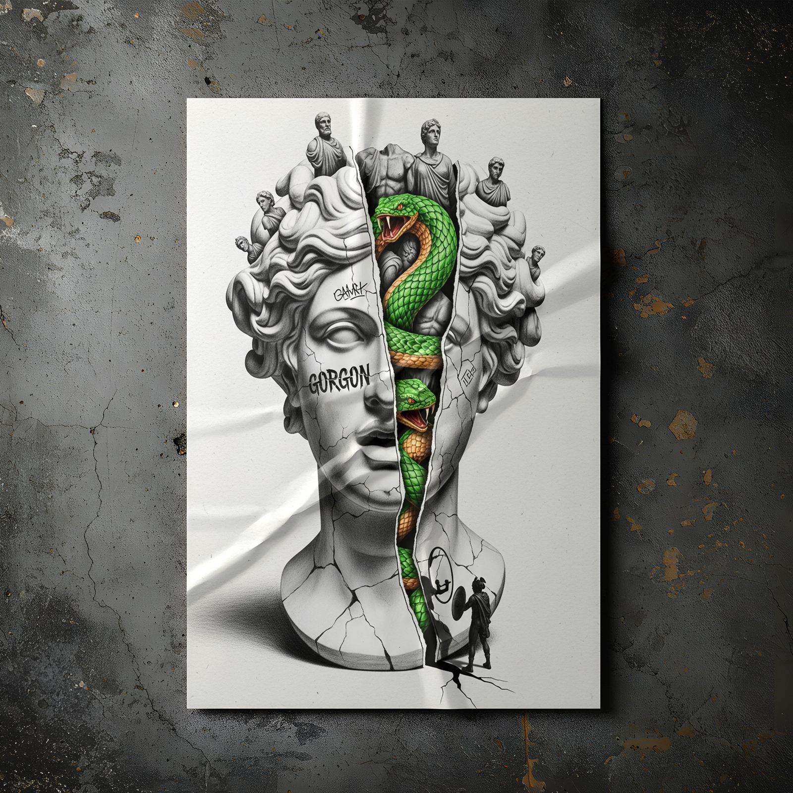 Gorgon Medusa — Surreal Apollo Bust Wall Art Print