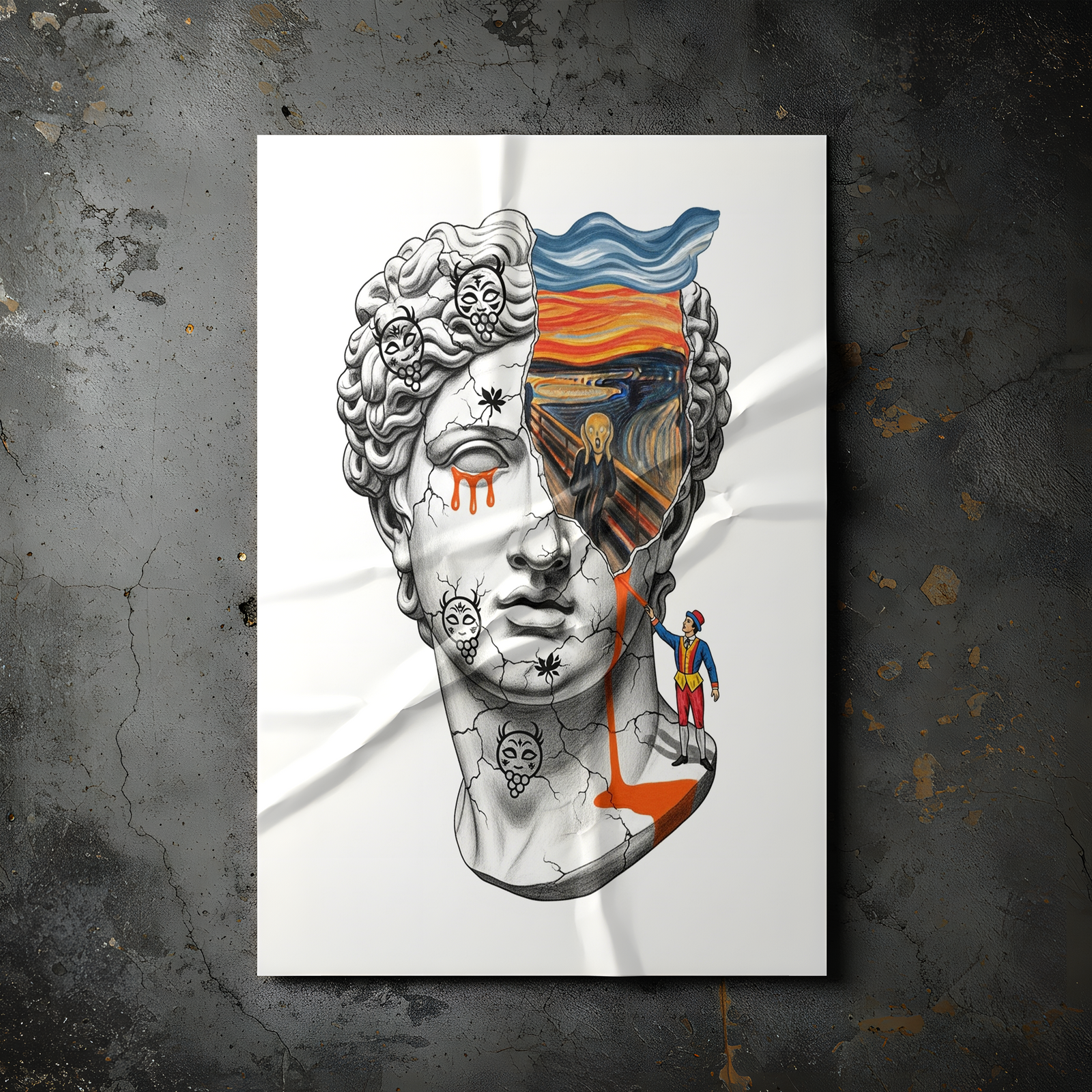 The Scream David — Surreal Renaissance Bust Wall Art Print