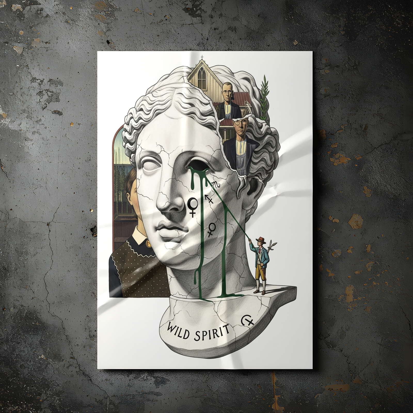 Wild Spirit American Gothic — Surreal Grant Wood Wall Art Print