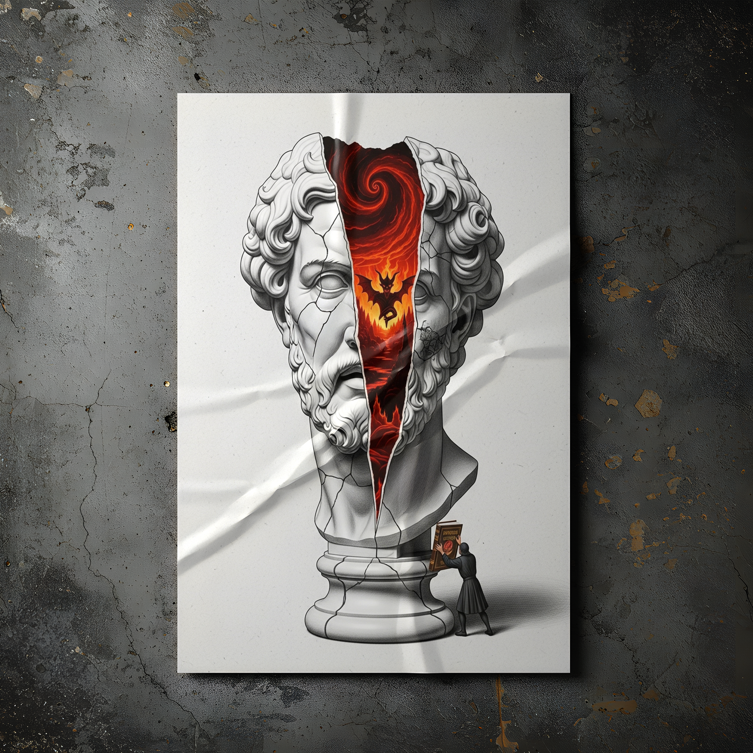 Inferno — Surreal Zeus Bust Wall Art Print