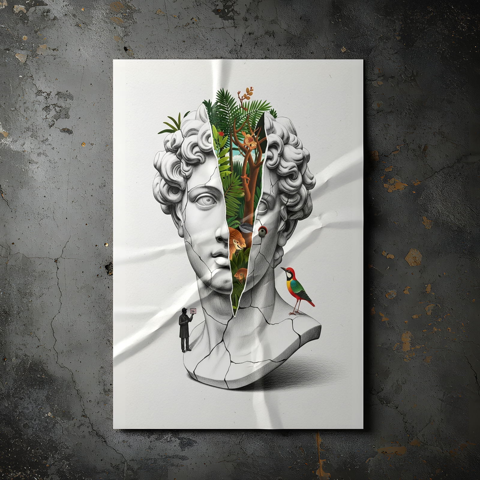 Nature Collage — Surreal Apollo Bust Wall Art Print