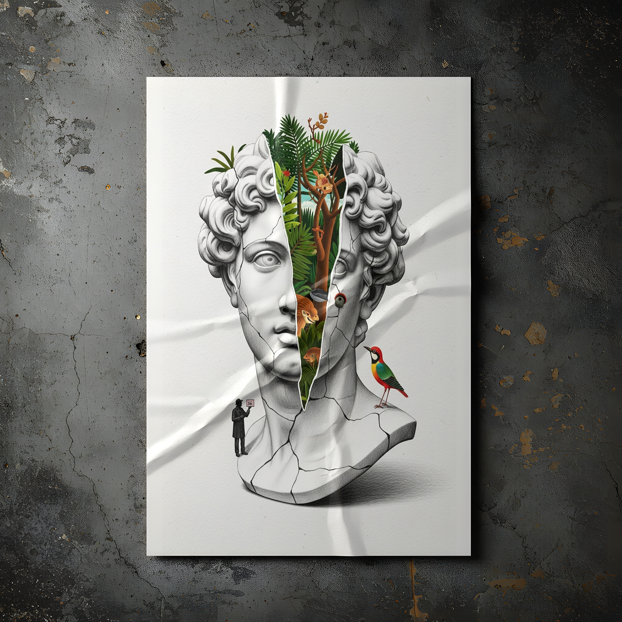 Nature Collage — Surreal Apollo Bust Wall Art Print