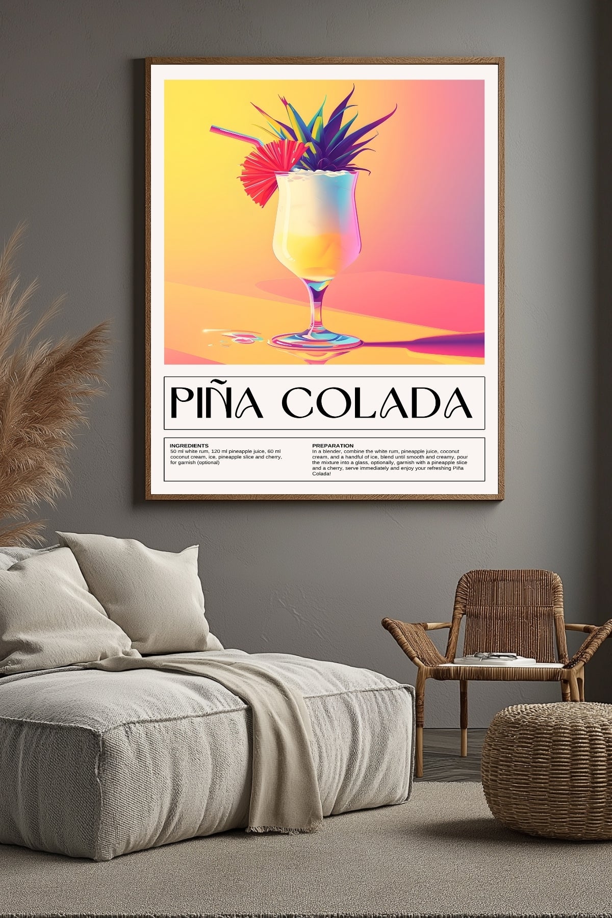 Pina Colada Wall Art Print — Tropical Coconut Rum Cocktail Poster