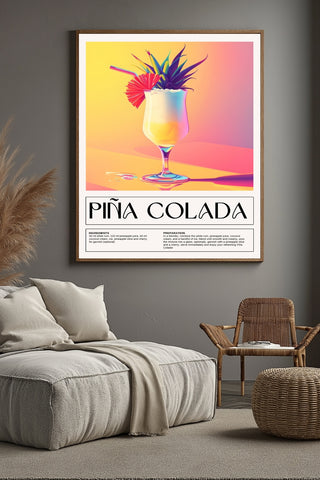 Pina Colada Wall Art Print — Tropical Coconut Rum Cocktail Poster