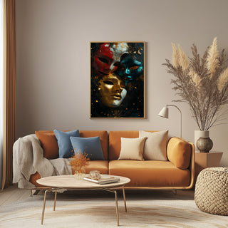 Chromatic Masks Wall Art Print — Mystical Three Masks Poster