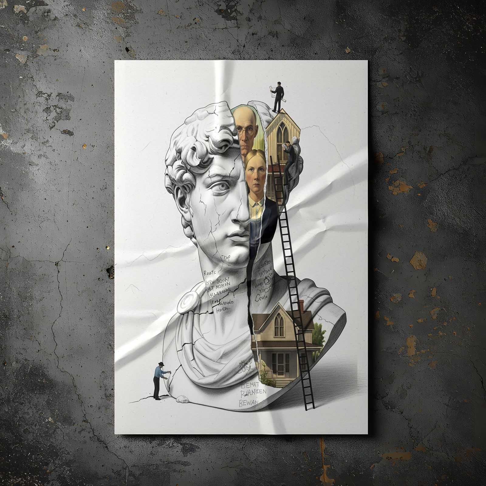 American Gothic Roots — Surreal David Bust Wall Art Print